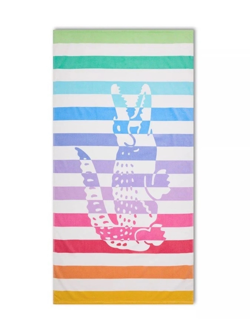 New Lacoste alligator pastel rainbow stripe LBGTQ beach towel.